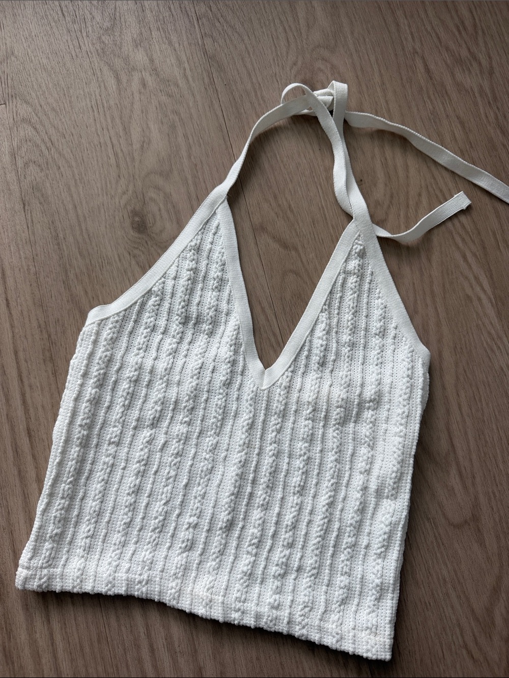 Zara White Knit Halter Tank Top